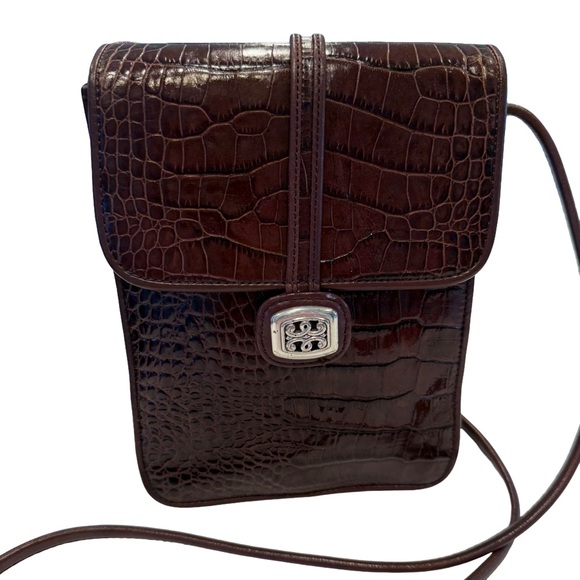 Vintage Brighton Leather Croc Embossed Crossbody Shoulder Handbag Purse EUC - Picture 1 of 16
